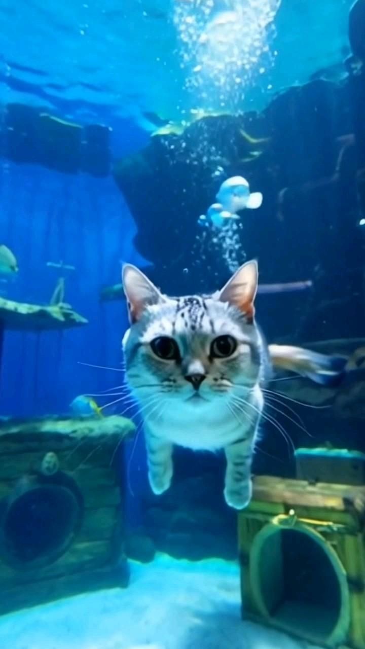 Кот плавает под водой. Водоплавающий кот. Смешные животные. Юмор. Приколы.