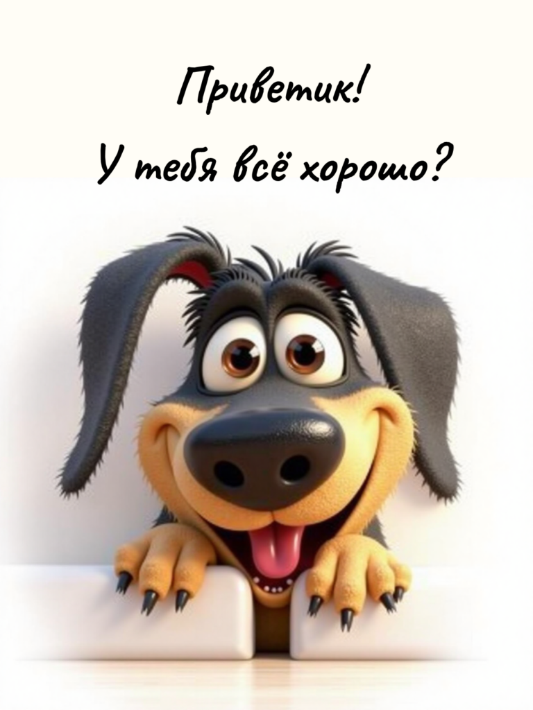 Милый мультяшный пёсик с приветствием — поднятие настроения на весь день! 🐶
