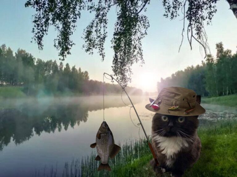 Котёнок Чмоня на рыбалке