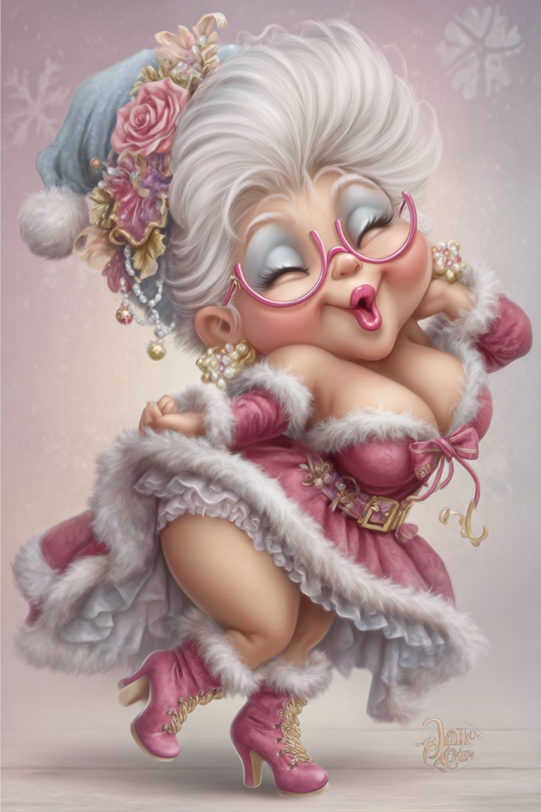 Retro Mrs Claus Pin-Up in Pink – Christmas Art PNG | claudyas.kunst