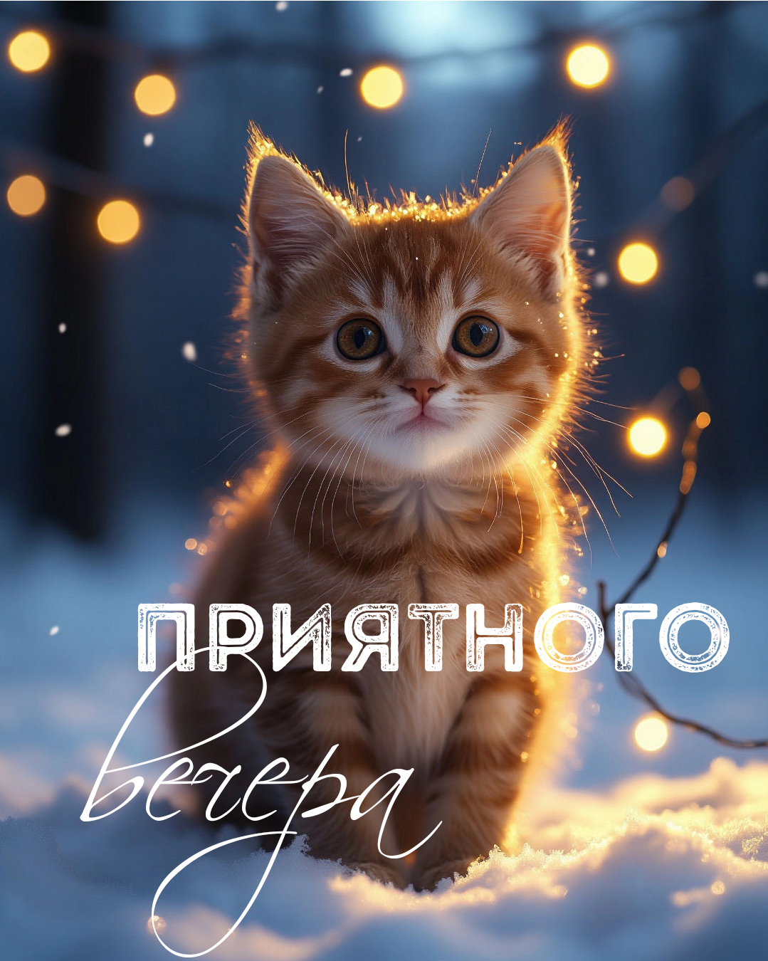 Приятного вечера 🤗 Открытка с рыжим котёнком 🥰